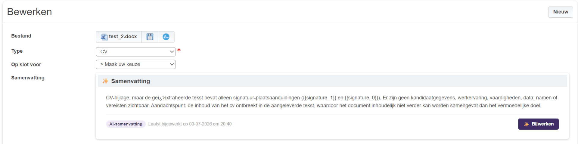 Smart Tool Bijlagesamenvatting bij een cv-bijlage