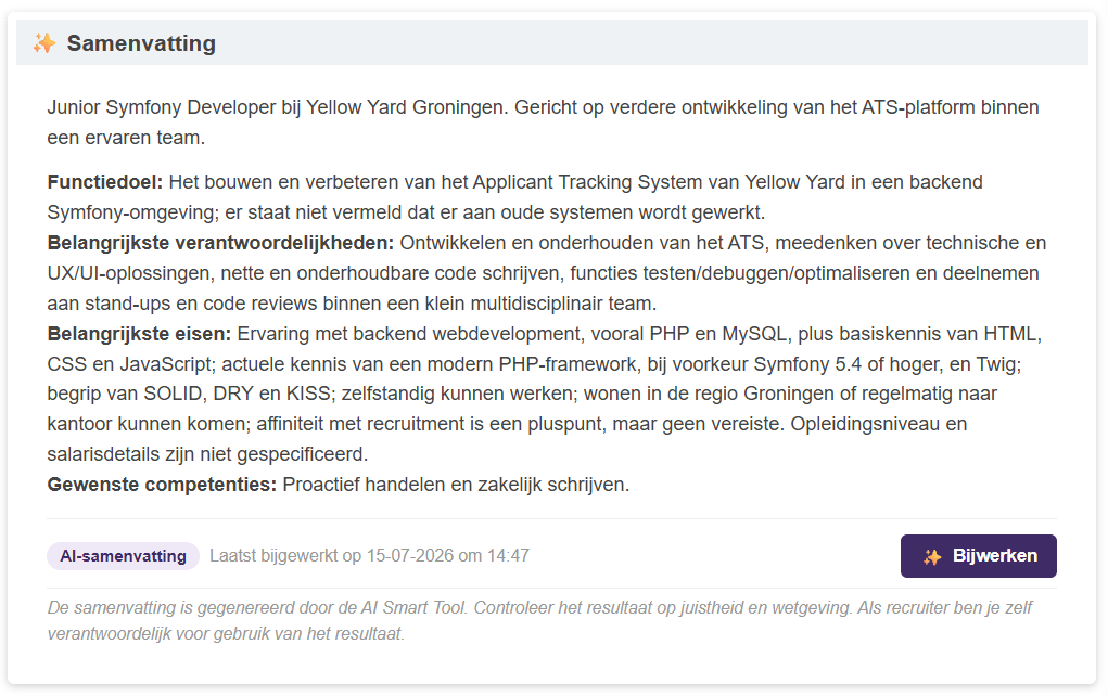 Smart Tool Vacaturesamenvatting
